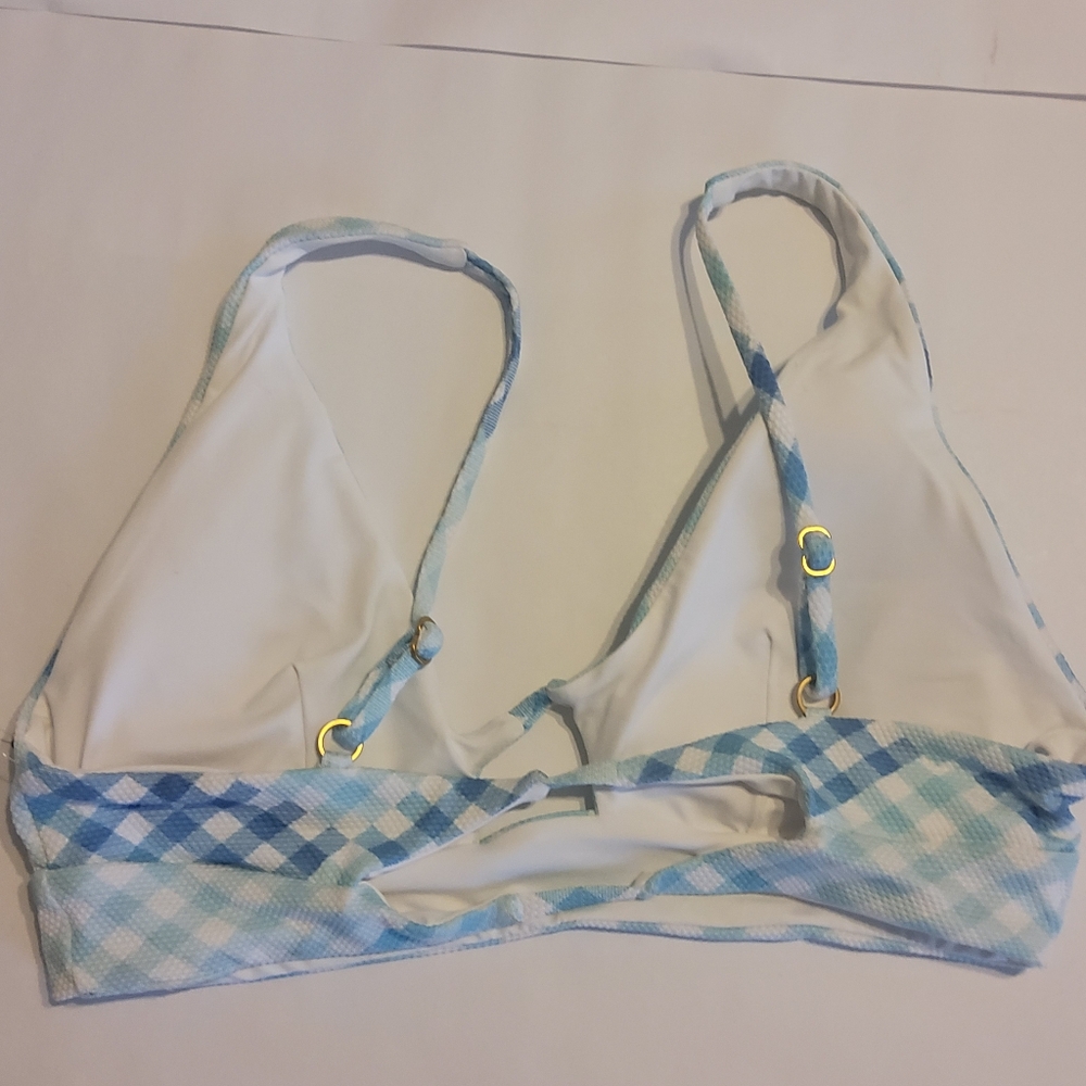 New L*Space Plaid Bikini Swimsuit Top Blue White Size M - Picture 5 of 6